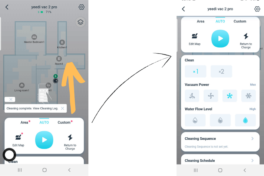 Funktionen der Yeedi Vac 2 Pro App